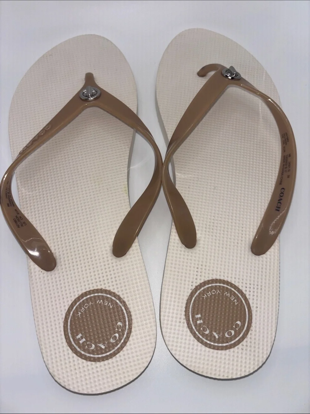 Coach Thong Sandals with Silver Logo Accent